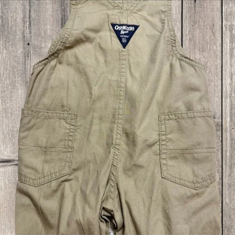 Oshkosh B'gosh Tan with Pink Plaid‎ Girls Toddlers Overalls Size 18M